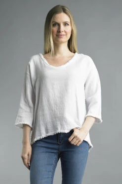 Trimmed Linen Top 7 Trimmed Linen Top -Premium Shoes Store 27352 WHITE l