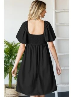 Short Puff Sleeve Dress 5 Short Puff Sleeve Dress -Premium Shoes Store 30726 BLACK l
