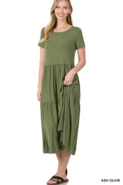 Short Sleeve Tiered Midi Dress 7 Short Sleeve Tiered Midi Dress -Premium Shoes Store 31010 ASHOLIVE l