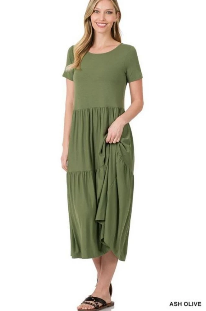 Short Sleeve Tiered Midi Dress 1 Short Sleeve Tiered Midi Dress
