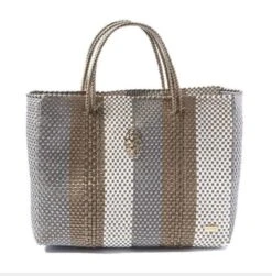 Silver Gold White Stripes Tote
