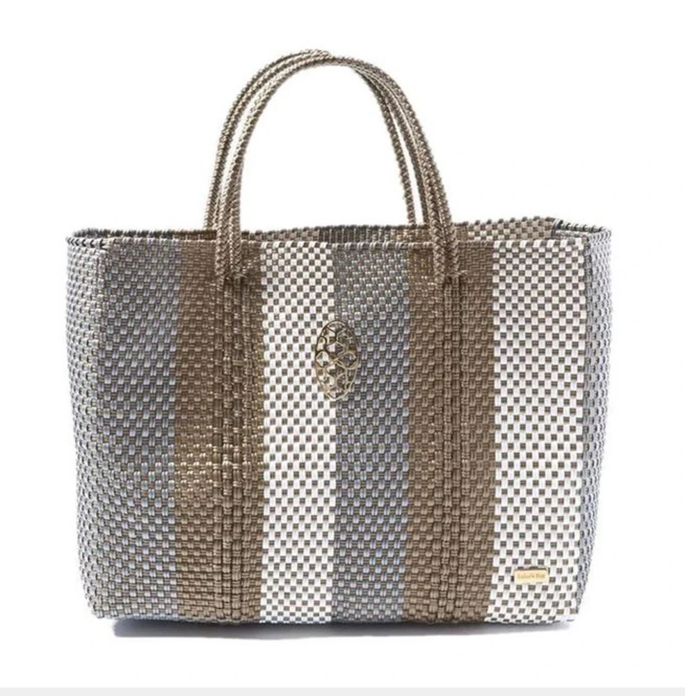 Silver Gold White Stripes Tote 1 Silver Gold White Stripes Tote