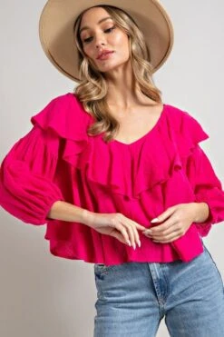V- Neck Blouse Top 5 V- Neck Blouse Top -Premium Shoes Store 32188 HTPNK l