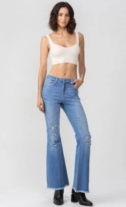 High Rise Exposed Button Flare