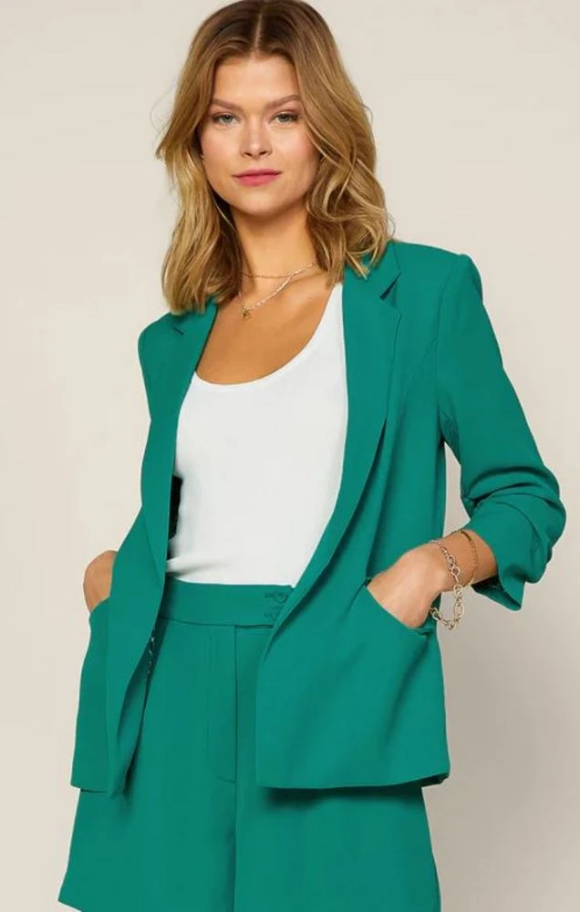 Recycled Shirred Sleeve Blazer 1 Recycled Shirred Sleeve Blazer