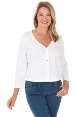 Button Front Top 5 Button Front Top -Premium Shoes Store 32393 WHITE l