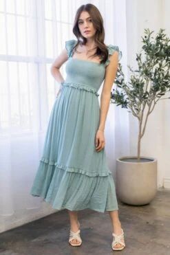Flutter Sleeve Smocked Midi Dress 5 Flutter Sleeve Smocked Midi Dress -Premium Shoes Store 32408 DUSTYMINT l