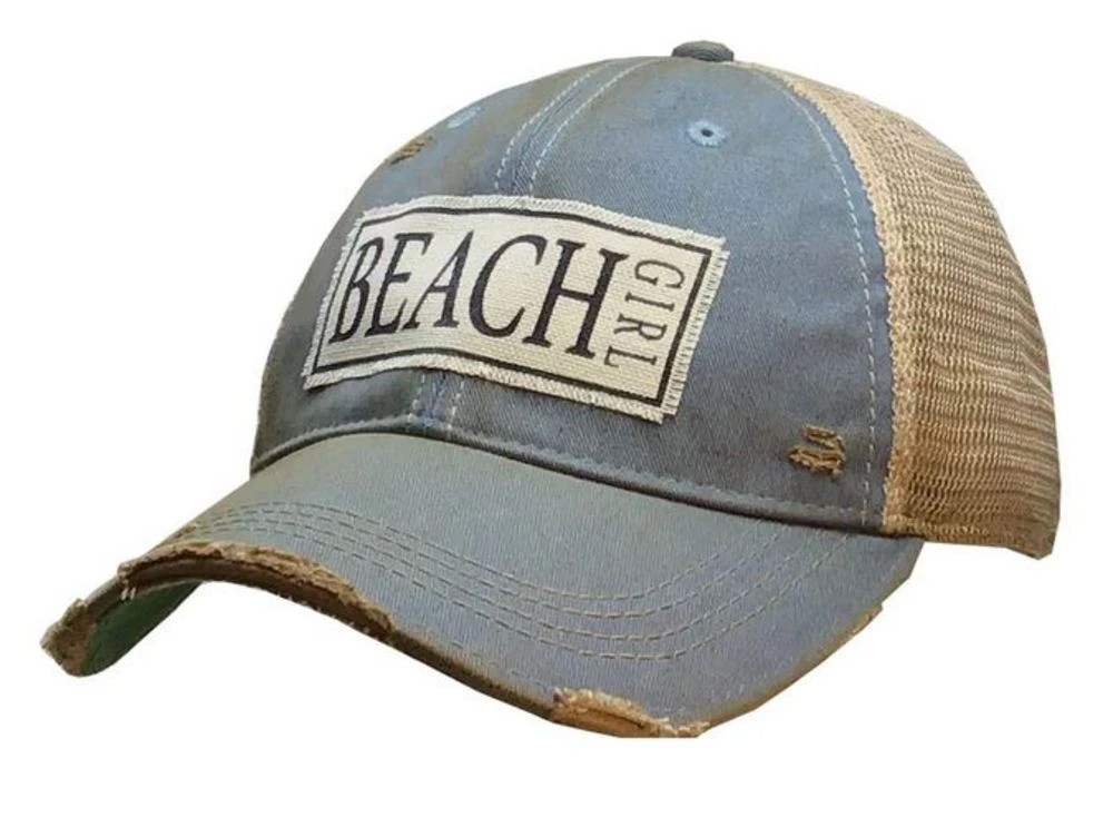 ` Beach Girl ` Distressed Trucker Cap 1 ` Beach Girl ` Distressed Trucker Cap