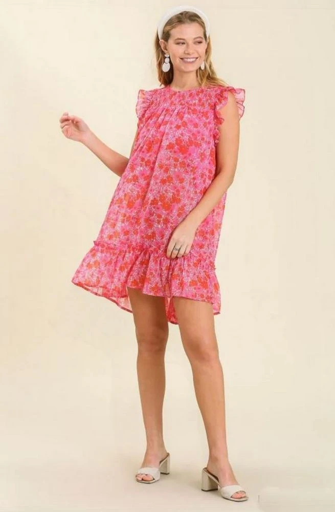 Floral Metallic Flutter Sleeve Dress 2 Floral Metallic Flutter Sleeve Dress - Image 2