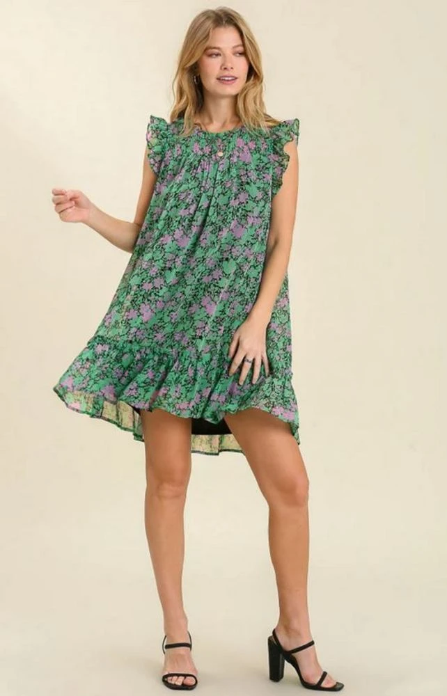 Floral Metallic Flutter Sleeve Dress 3 Floral Metallic Flutter Sleeve Dress - Image 3