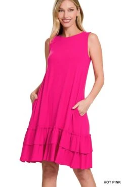 Sleeveless Ruffle Hem Dress 6 Sleeveless Ruffle Hem Dress -Premium Shoes Store 32843 HPINK l